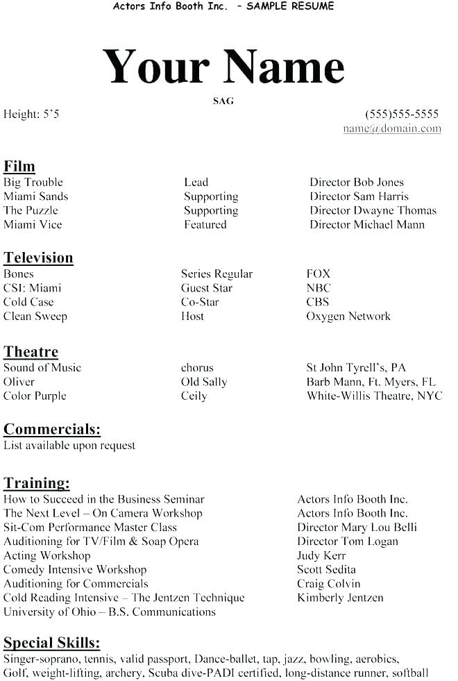 Example Actor Resume Sample For